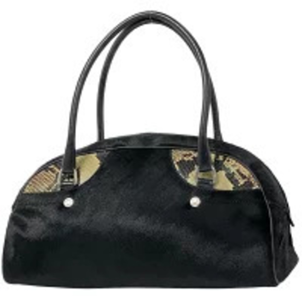 Prada Plate Handbag Tote Bag Calfskin Black